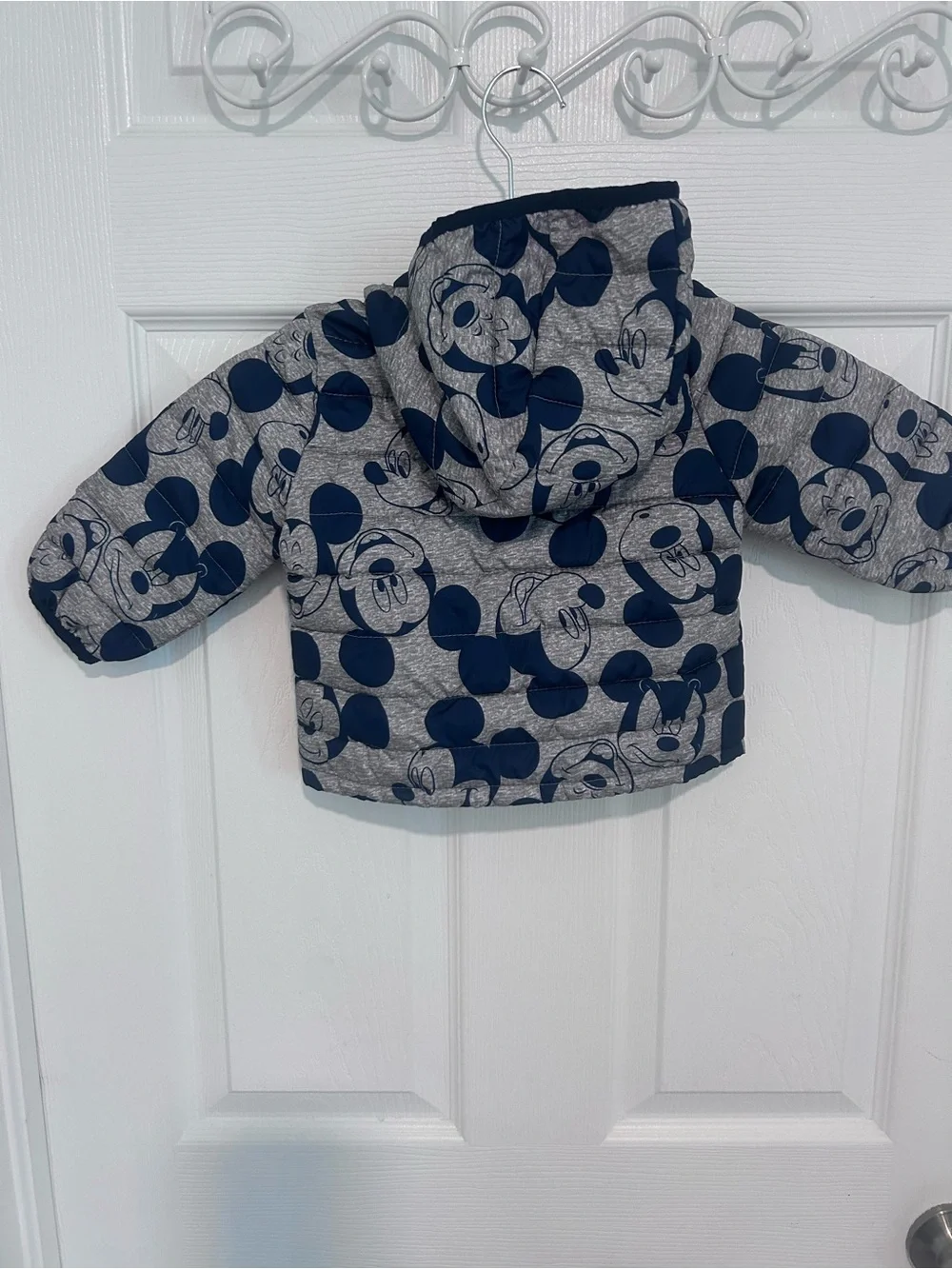 GAP/Disney Gray & Navy Mickey Mouse Puffer Jacket. Size 12-18M